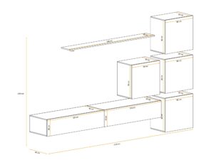 Miniaturka 2 - Meblościanka Kelmoro 310 cm z 4 szafkami i 2 szafkami RTV – rysunek z wymiarami, widok 2
