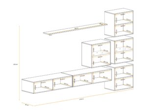 Miniaturka 2 - Meblościanka Kelmoro 310 cm z ryflowanymi frontami, 2 witrynami i 2 szafkami RTV – rysunek z wymiarami