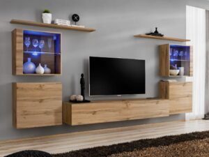 Miniaturka 4 - Meblościanka Kelmoro 320 cm z 2 witrynami LED i szafkami