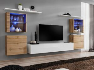 Miniaturka 6 - Meblościanka Kelmoro 320 cm z 2 witrynami LED i szafkami