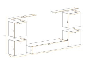 Miniaturka 2 - Meblościanka Kelmoro 320 cm z 4 szafkami wiszącymi – rysunek z wymiarami, widok 2