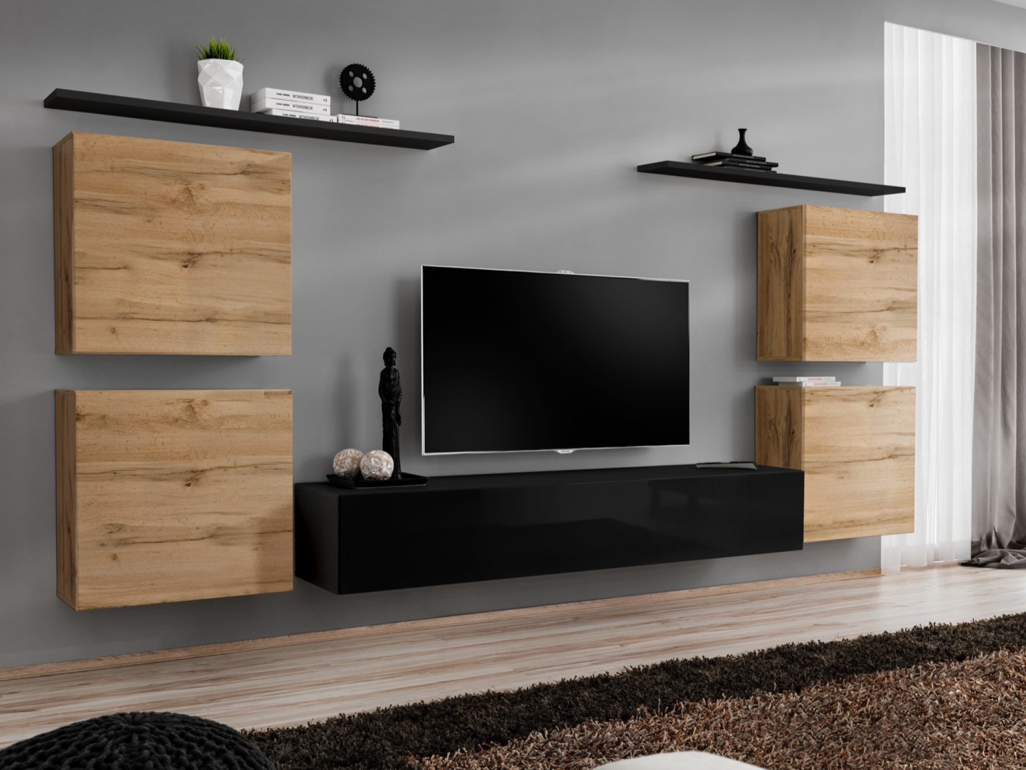 Meblościanka Kelmoro 320 cm z 4 szafkami wiszącymi