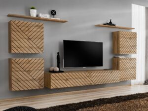 Miniaturka 7 - Meblościanka Kelmoro 320 cm z ryflowanymi frontami i 4 szafkami w aranżacji salonu