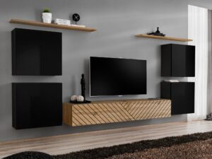 Miniaturka 3 - Meblościanka Kelmoro 320 cm z ryflowanymi frontami i 4 szafkami