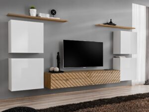 Miniaturka 6 - Meblościanka Kelmoro 320 cm z ryflowanymi frontami i 4 szafkami
