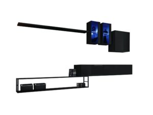 Miniaturka 5 - Meblościanka Kelmoro 330 cm z 2 witrynami LED i półką na metalowej ramie