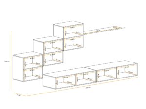 Miniaturka 1 - Meblościanka Kelmoro 330 cm z 3 szafkami i 2 szafkami RTV – rysunek z wymiarami