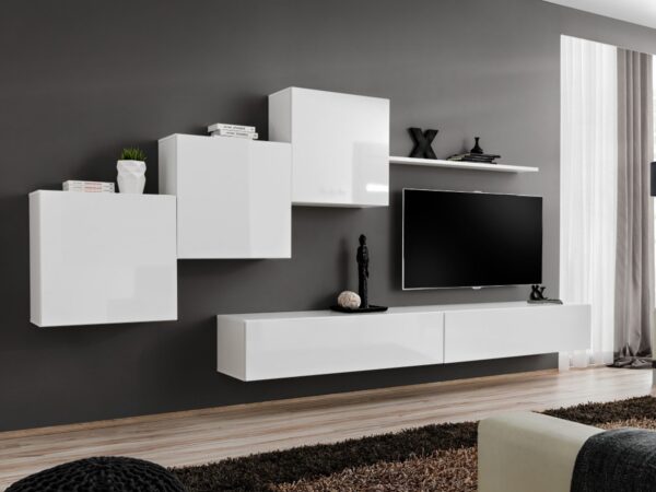 Meblościanka Kelmoro 330 cm z 3 szafkami i 2 szafkami RTV w aranżacji salonu
