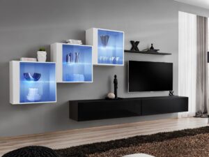 Miniaturka 3 - Meblościanka Kelmoro 330 cm z 3 witrynami LED i 2 szafkami RTV