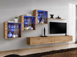 Miniaturka 4 - Meblościanka Kelmoro 330 cm z 3 witrynami LED i 2 szafkami RTV