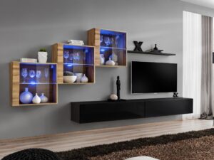 Miniaturka 5 - Meblościanka Kelmoro 330 cm z 3 witrynami LED i 2 szafkami RTV