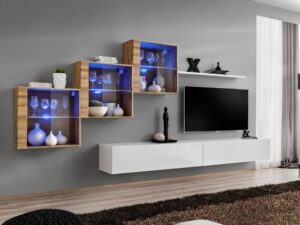 Miniaturka 6 - Meblościanka Kelmoro 330 cm z 3 witrynami LED i 2 szafkami RTV