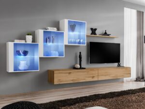 Miniaturka 7 - Meblościanka Kelmoro 330 cm z 3 witrynami LED i 2 szafkami RTV