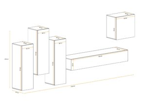 Miniaturka 2 - Meblościanka Kelmoro 330 cm z 3 wysokimi szafkami – rysunek z wymiarami, widok 2