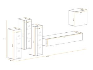 Miniaturka 2 - Meblościanka Kelmoro 330 cm z 3 wysokimi witrynami LED – rysunek z wymiarami, widok 2