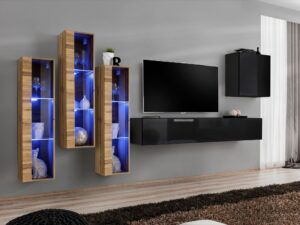 Miniaturka 5 - Meblościanka Kelmoro 330 cm z 3 wysokimi witrynami LED