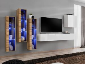 Miniaturka 6 - Meblościanka Kelmoro 330 cm z 3 wysokimi witrynami LED