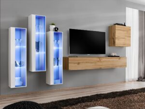 Miniaturka 7 - Meblościanka Kelmoro 330 cm z 3 wysokimi witrynami LED