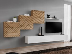 Miniaturka 4 - Meblościanka Kelmoro 330 cm z ryflowanymi frontami, 3 szafkami i 2 szafkami RTV