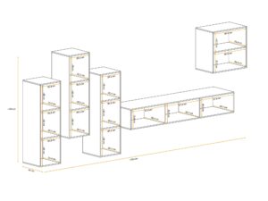 Miniaturka 1 - Meblościanka Kelmoro 330 cm z ryflowanymi frontami i 3 wysokimi szafkami – rysunek z wymiarami