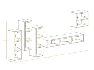 Miniaturka 1 - Meblościanka Kelmoro 330 cm z ryflowanymi frontami i 3 wysokimi witrynami – rysunek z wymiarami