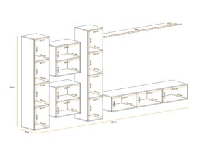 Miniaturka 1 - Meblościanka Kelmoro 330 cm z wysokimi i niskimi szafkami – rysunek z wymiarami