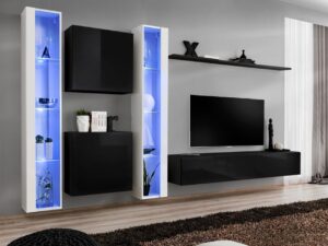 Miniaturka 3 - Meblościanka Kelmoro 330 cm z wysokimi witrynami LED i szafkami
