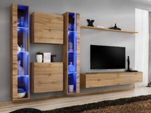 Miniaturka 4 - Meblościanka Kelmoro 330 cm z wysokimi witrynami LED i szafkami