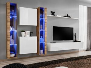 Miniaturka 6 - Meblościanka Kelmoro 330 cm z wysokimi witrynami LED i szafkami