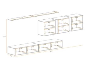 Miniaturka 1 - Meblościanka Kelmoro 340 cm z 3 szafkami i 2 szafkami RTV – rysunek z wymiarami