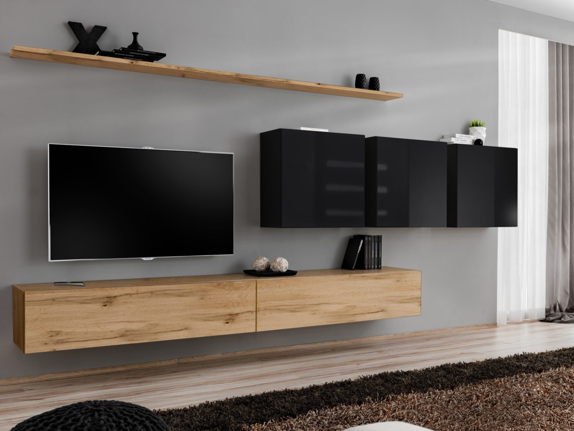 Meblościanka Kelmoro 340 cm z 3 szafkami i 2 szafkami RTV