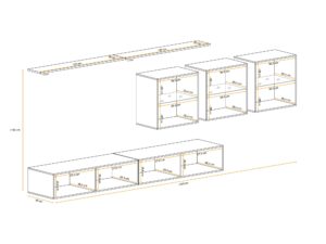 Miniaturka 1 - Meblościanka Kelmoro 340 cm z 3 witrynami LED i 2 szafkami RTV – rysunek z wymiarami