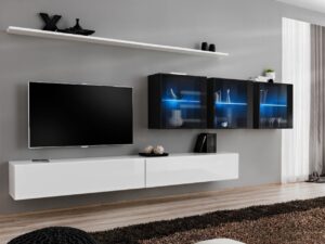 Miniaturka 3 - Meblościanka Kelmoro 340 cm z 3 witrynami LED i 2 szafkami RTV