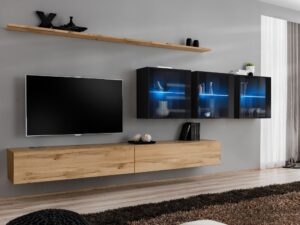 Miniaturka 5 - Meblościanka Kelmoro 340 cm z 3 witrynami LED i 2 szafkami RTV