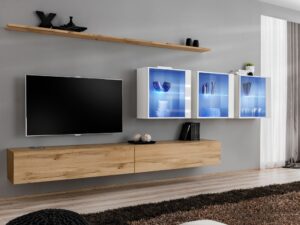 Miniaturka 6 - Meblościanka Kelmoro 340 cm z 3 witrynami LED i 2 szafkami RTV