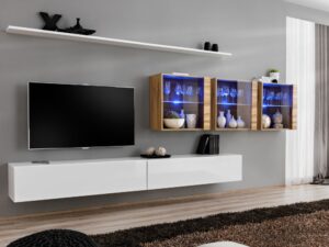 Miniaturka 7 - Meblościanka Kelmoro 340 cm z 3 witrynami LED i 2 szafkami RTV