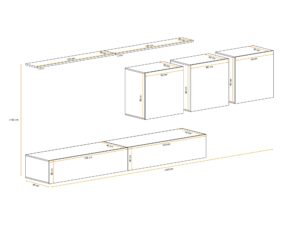 Miniaturka 2 - Meblościanka Kelmoro 340 cm z ryflowanymi frontami i 2 szafkami RTV – rysunek z wymiarami, widok 2