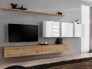 Miniaturka 5 - Meblościanka Kelmoro 340 cm z ryflowanymi frontami i 2 szafkami RTV