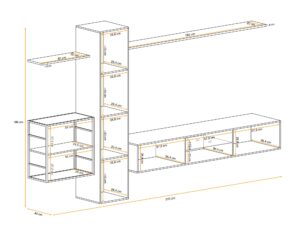 Miniaturka 1 - Meblościanka z wysoką szafką regałem i LED Kelmoro 270 cm dąb Wotan – zdjęcie 2
