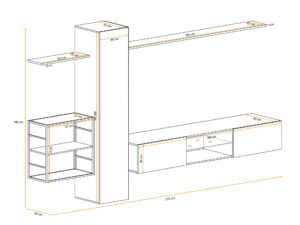 Miniaturka 2 - Meblościanka z wysoką szafką regałem i LED Kelmoro 270 cm dąb Wotan – zdjęcie 3