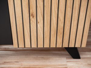 Miniaturka 4 - Meblościanka RTV z witrynami LED i biokominkiem Lioren 320 cm Hickory Jackson czarna – zdjęcie 5