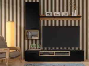 Miniaturka 8 - Meblościanka z szafką wiszącą Nimet A 198 cm czarny mat dąb artisan