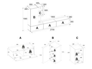 Miniaturka 5 - Meblościanka RTV z biokominkiem Orvella 270 cm szara marmur czarny – zdjęcie 6