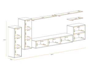 Miniaturka 1 - Wymiary elementów meblościanki Kelmoro z LED 330 cm