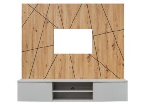 Miniaturka 1 - Meblościanka RTV Xarivo 160 cm z panelem we wzór geometryczny – Szafka telewizyjna szara z półkami