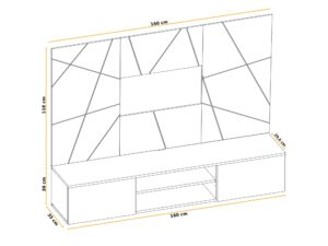 Miniaturka 5 - Meblościanka RTV Xarivo 160 cm z panelem we wzór geometryczny – rysunek z wymiarami
