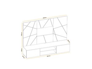 Miniaturka 6 - Meblościanka RTV Xarivo 160 cm z panelem we wzór geometryczny – rysunek z wymiarami, widok 2