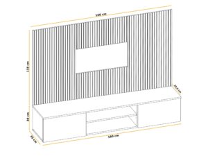 Miniaturka 4 - Meblościanka RTV Xarivo 160 cm z panelem we wzór lamel – rysunek z wymiarami