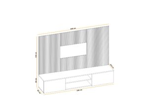 Miniaturka 5 - Meblościanka RTV Xarivo 160 cm z panelem we wzór lamel – rysunek z wymiarami, widok 2