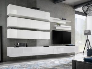 Miniaturka 5 - Meblościanka RTV z 2 szafkami RTV i 3 szafkami uchylnymi Flavero 320 cm w aranżacji salonu